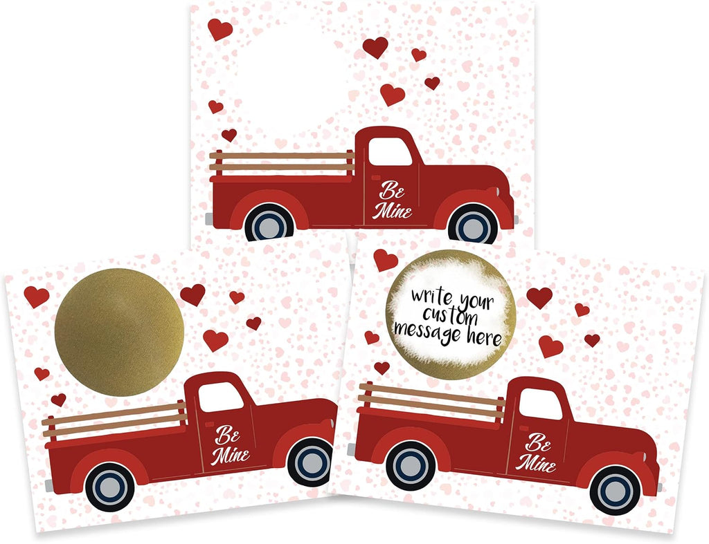 My Scratch Offs - 20 Pack Be Mine Valentine's Truck DIY Scratch Off Cards with Stickers, 3x4 Inch Customizable Love Notes for Classroom Exchange, Teacher Rewards & Party Favors for Valentine's Day