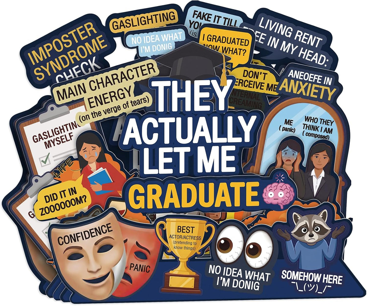 D4DREAM Funny Pop Up Graduation Card - Gen Z Meme Style They Actually Let Me Graduate, Imposter Syndrome Funny Graduation Cards for Him, Her, High School College Grads 5-Layer Humorous Grad Gift