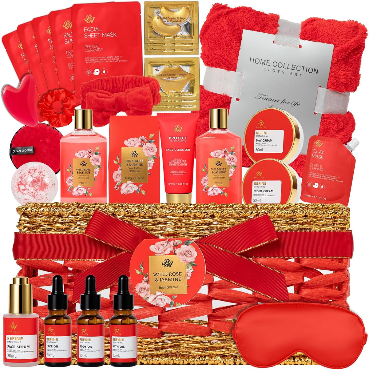 35 Pcs Birthday Gifts for Women, Rose Home Spa Gifts Basket, Self-Care Set