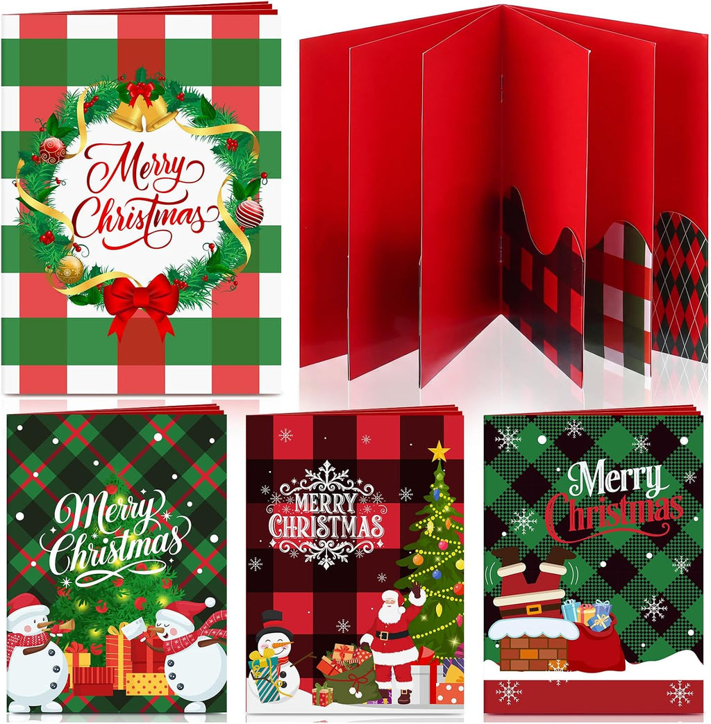 AmazingSpark 4 Set Christmas Gift Card Booklet Cardboard Merry Christmas Money Holder Book Buffalo Plaid Xmas Surprise Gift Card Money Sleeve Book Holiday Vintage Party Favors for Adult Women Cash