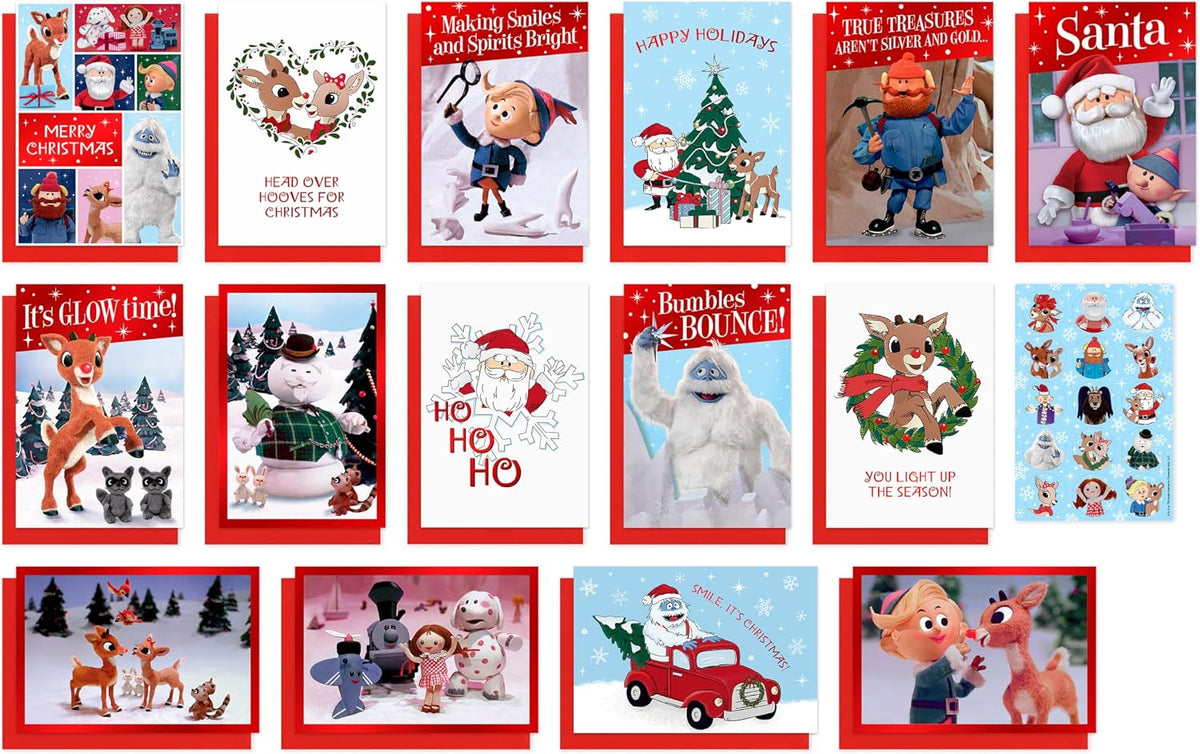 American Greetings 15 ct. Rudolph the Red-Nosed Reindeer Boxed Christmas Cards with Envelopes and Sticker Seals, (Rudolph Movie)