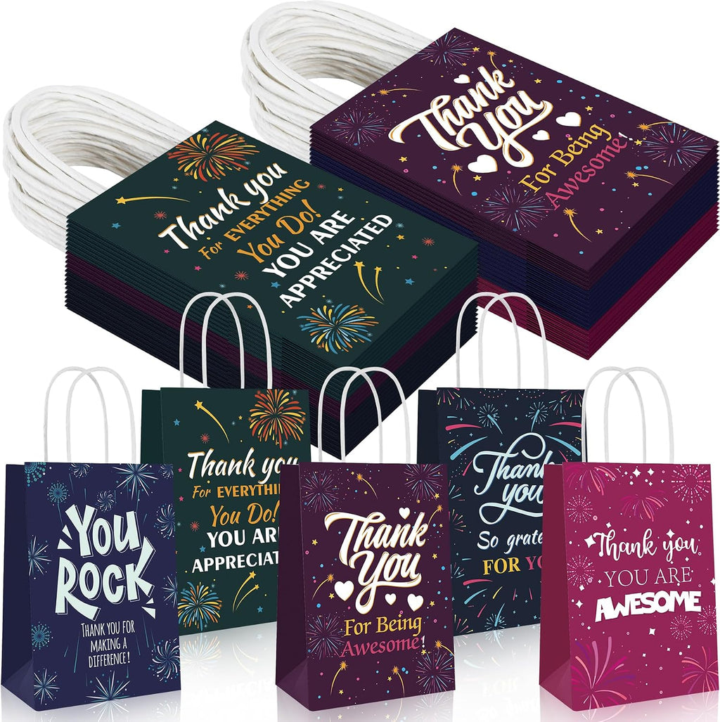 50 Pcs Thank You Gift Bags Team Employee Appreciation Gifts Bulk, Motivational Inspirational Paper Goodie Bags for Coworker Teacher Nurse Colleague Holiday Party Favor Supplies Women Men (Firework)