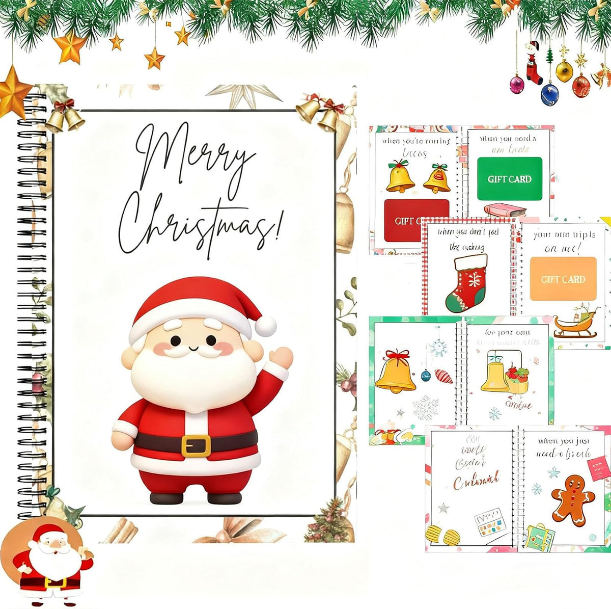 Christmas Gift Card Book Merry Christmas Gift Cards, 5x7 Color Spiral Bound Card Book- Surprises On Every Page, DIY Personalized Xmas Gifts for Family, Friends, Students