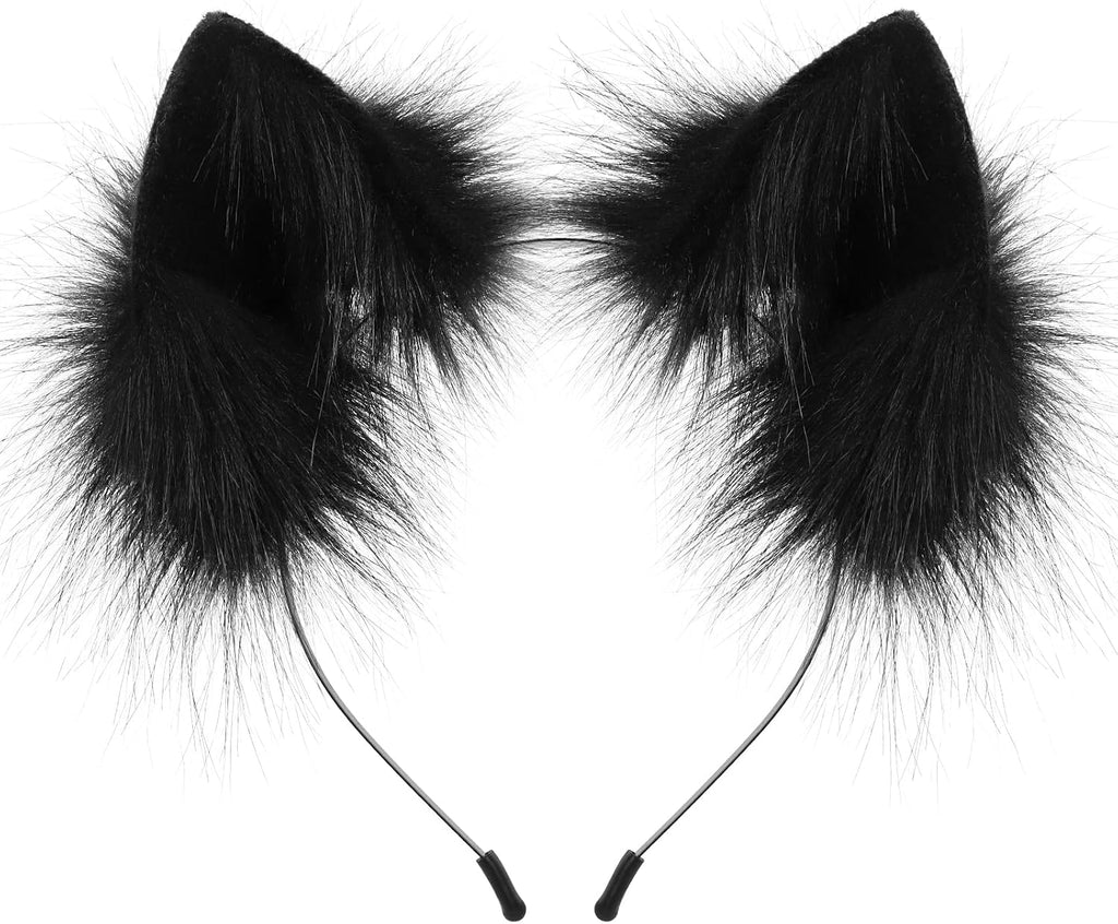 HAOAN Handmade Faux Fur Animal Cat Ears Headband Furry Fox Wolf Hairhoop Headwear Costume Accessory