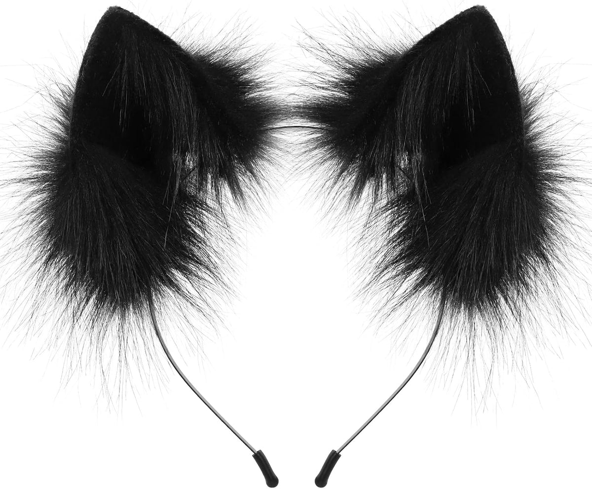 HAOAN Handmade Faux Fur Animal Cat Ears Headband Furry Fox Wolf Hairhoop Headwear Costume Accessory
