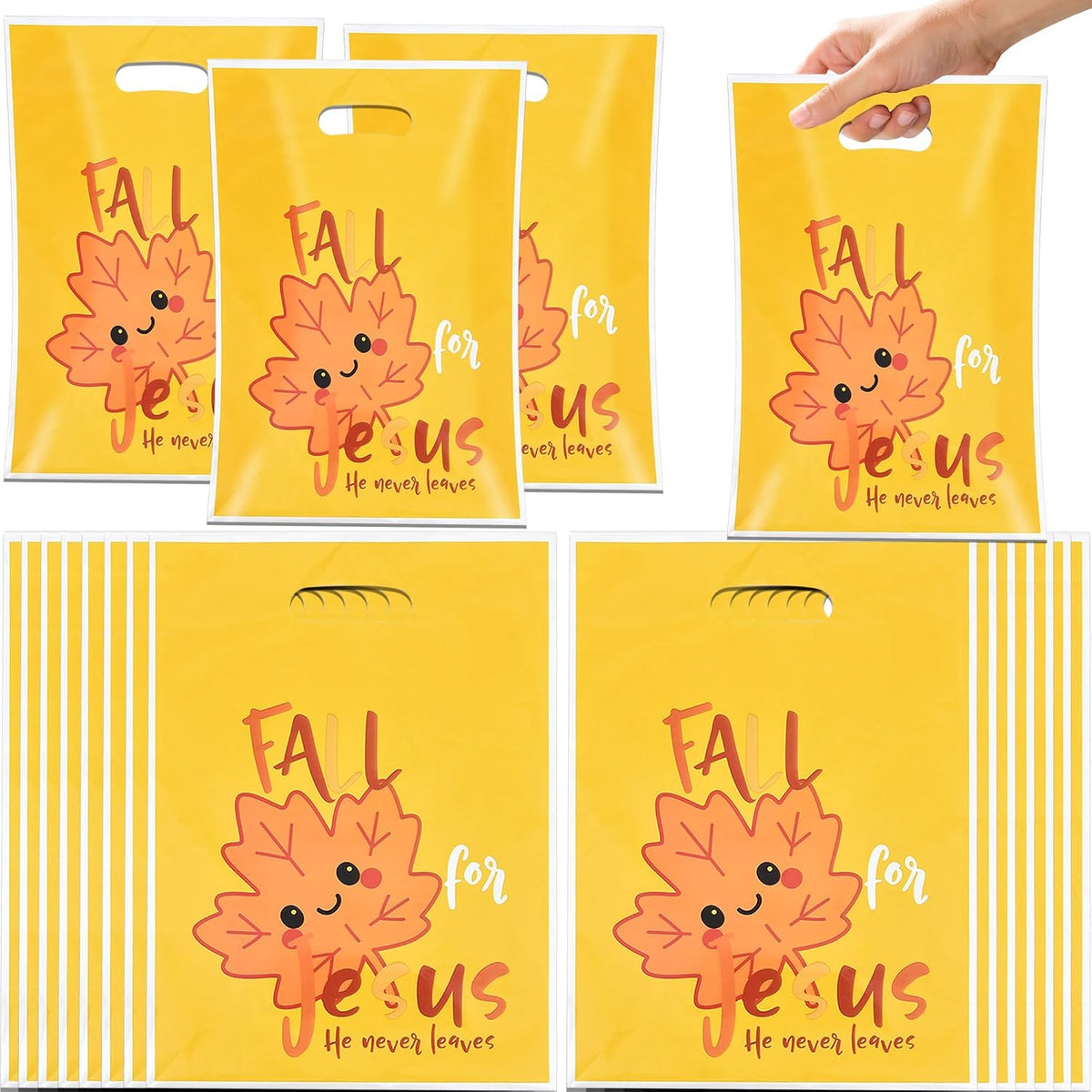 EUVBOKW 100 PCS Fall for Jesus Treat Bags with Handles