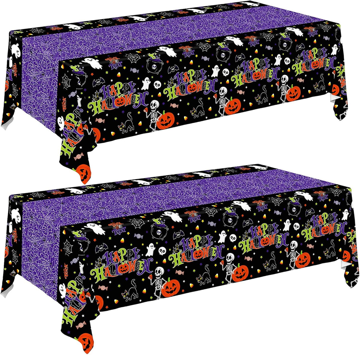 2 Pack Halloween Tablecloth, 54 x 108 Inch Disposable Plastic Table Cover, Purple Halloween Party Decorations for Halloween Decor Party Supplies