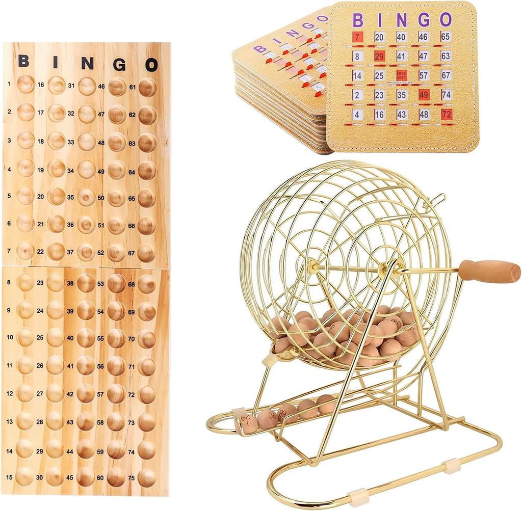 GSE Deluxe Bingo Game Set, Large Brass Cage, 10 Shutter Slide Bingo Cards