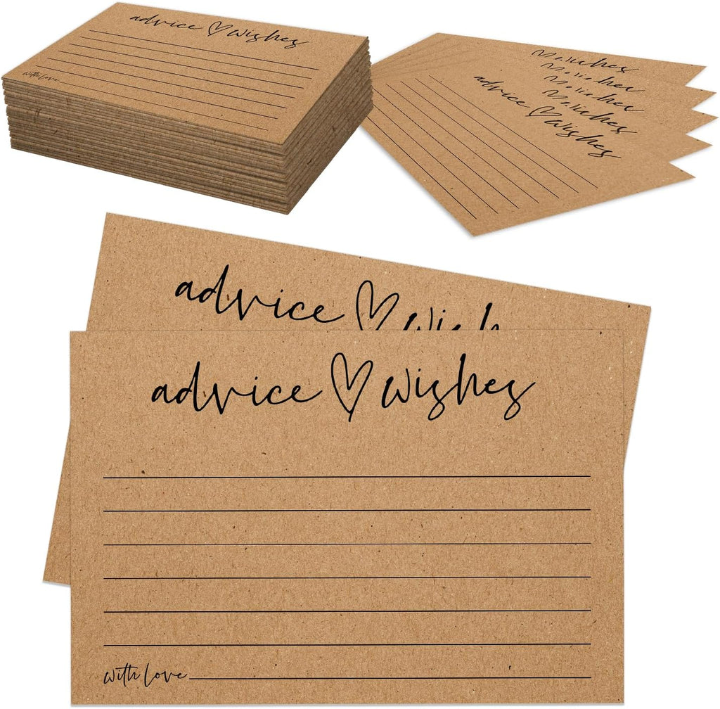 Advice and Wishes Cards Set with Message Notes and Keepsake Options, Guest Book Alternative for Baby Shower, Wedding, Bridal Shower, Graduation and Birthday Celebrations (50, Brown, White Color Set)
