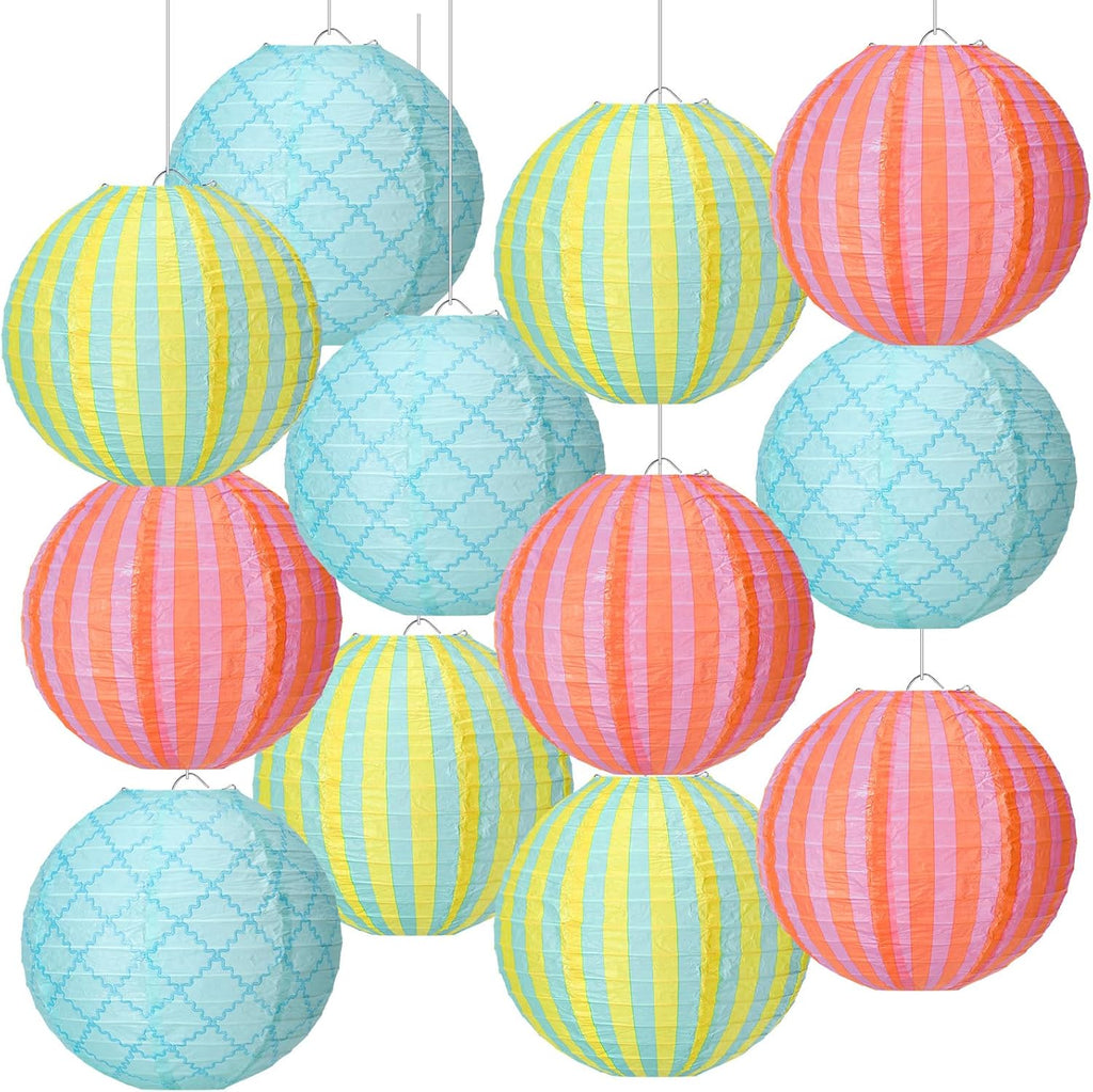 Baquler 12 Pcs Summer Pool Hanging Lanterns Decorations, Funny Colors