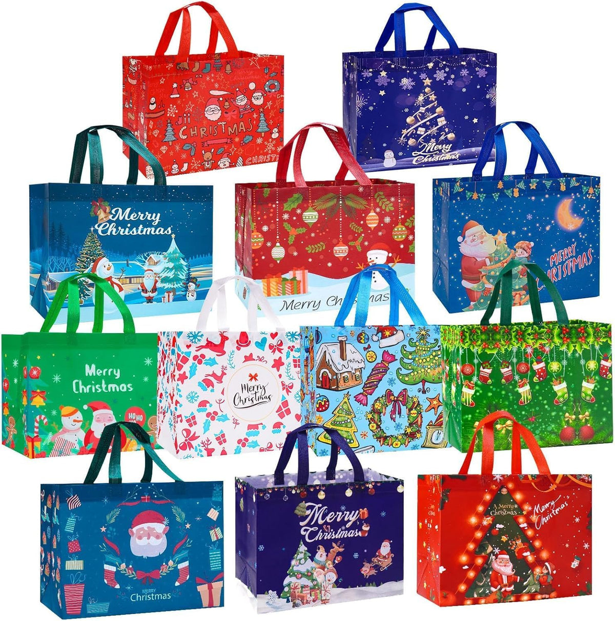 Heetobcos 36 Pack Christmas Gift Bags 13” Large Reusable Tote Bags