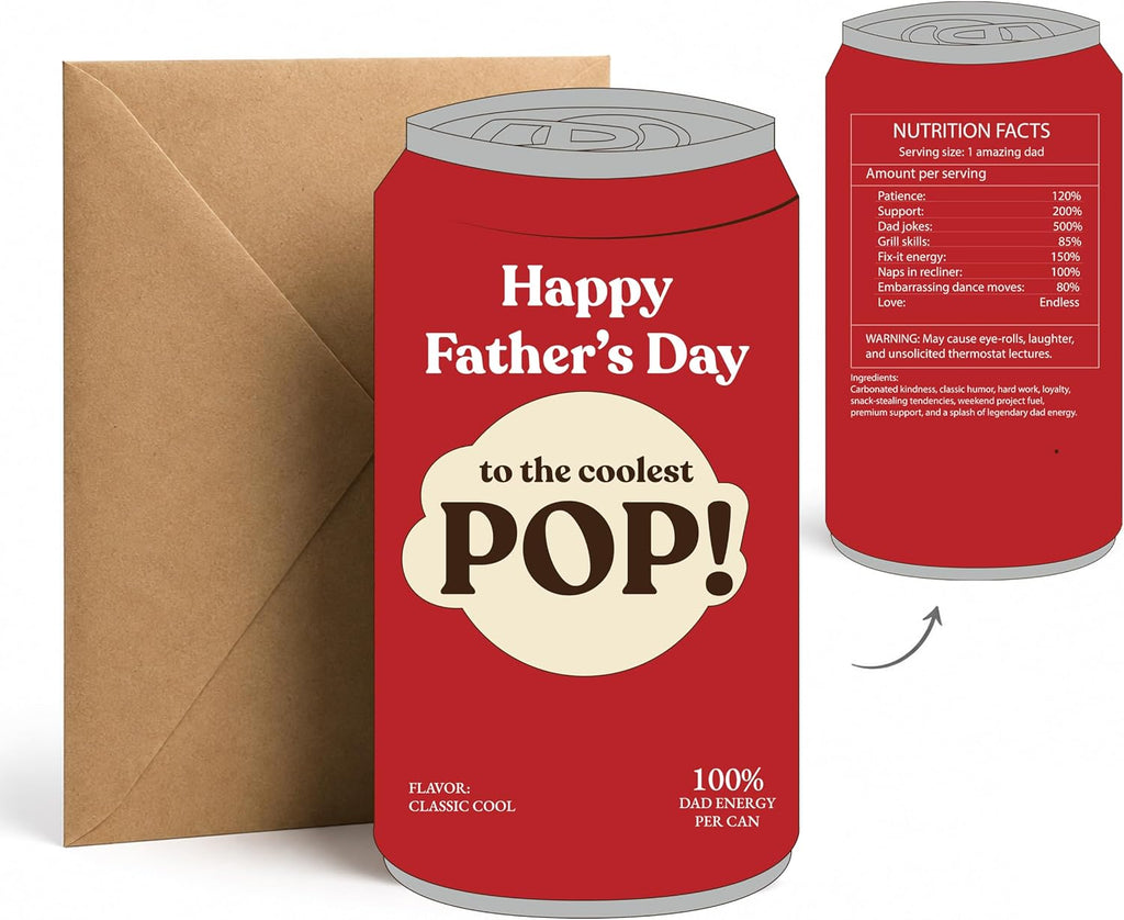 Funny Father’s Day Card for Dad, Grandpa, Pop Step Dad from Daughter Son Kids, Unique Beer Soda Can Shaped Dad Card