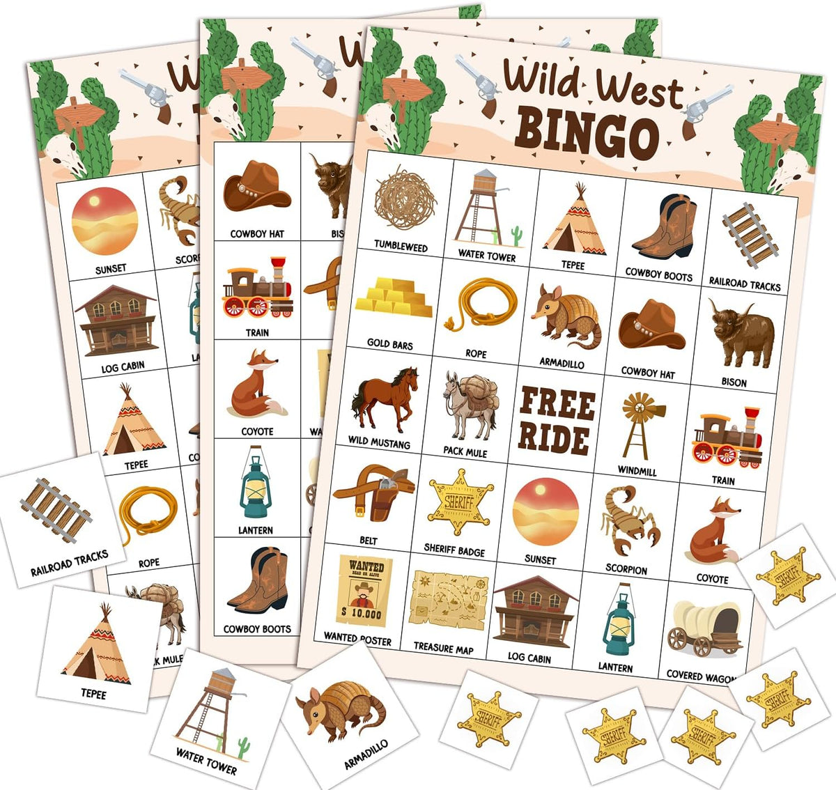 Wild West Bingo Game, Cowboy Games with 24 Players, Happy Holiday Bingo Game for Adults Family Friend, Western Games Card for Outdoor Indoor, Family Holiday Birthday Party Activities Supplies-17
