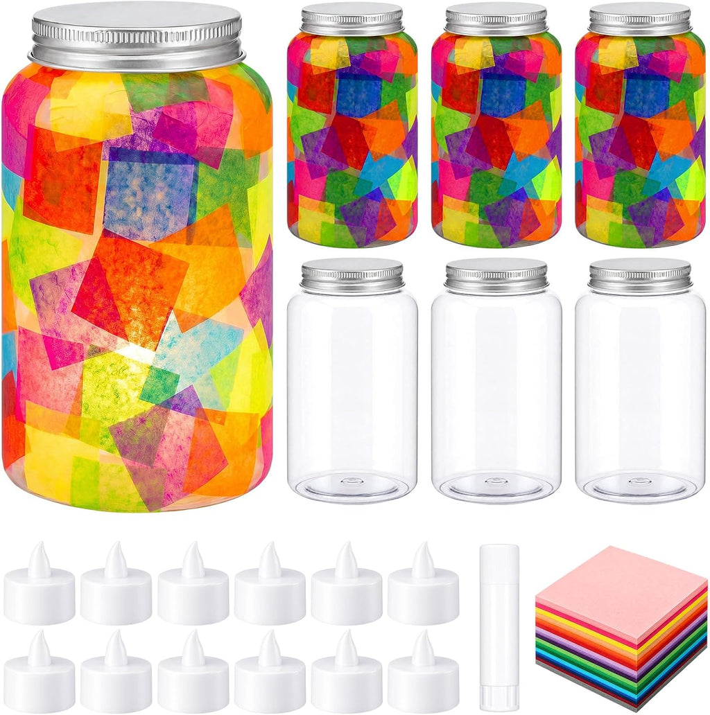 Qinyoung 12 Pcs Coloring Rainbow Mason Jars Crafts DIY Suncatchers