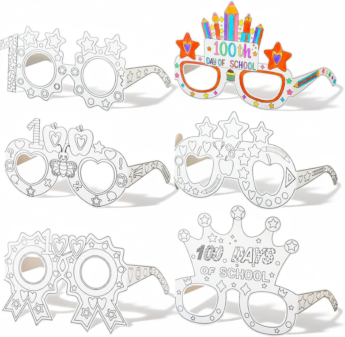 36Pcs 100 Days of School Coloring Glasses 100th Day of School Craft Art Kit