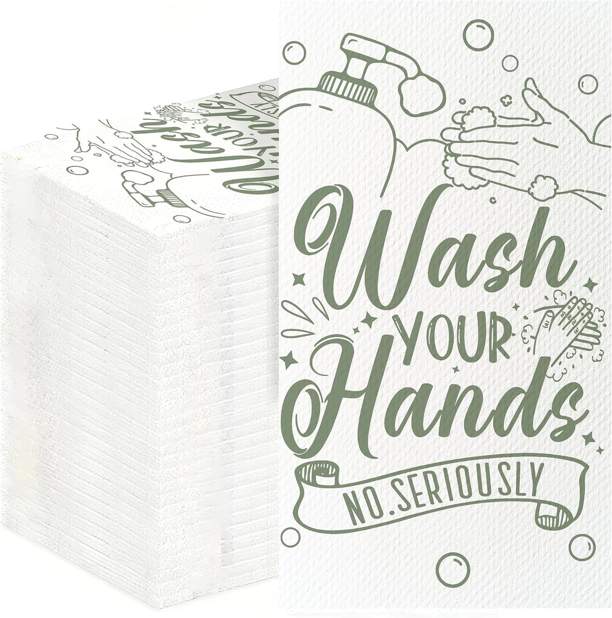 100 Pack Wash Your Hands Disposable Hand Towels for Bathroom Paper Towels for Guests Etiquette Guest Dinner Napkins Decorative Paper Hand Towels for Bathroom Wedding Birthday Anniversary (Green)