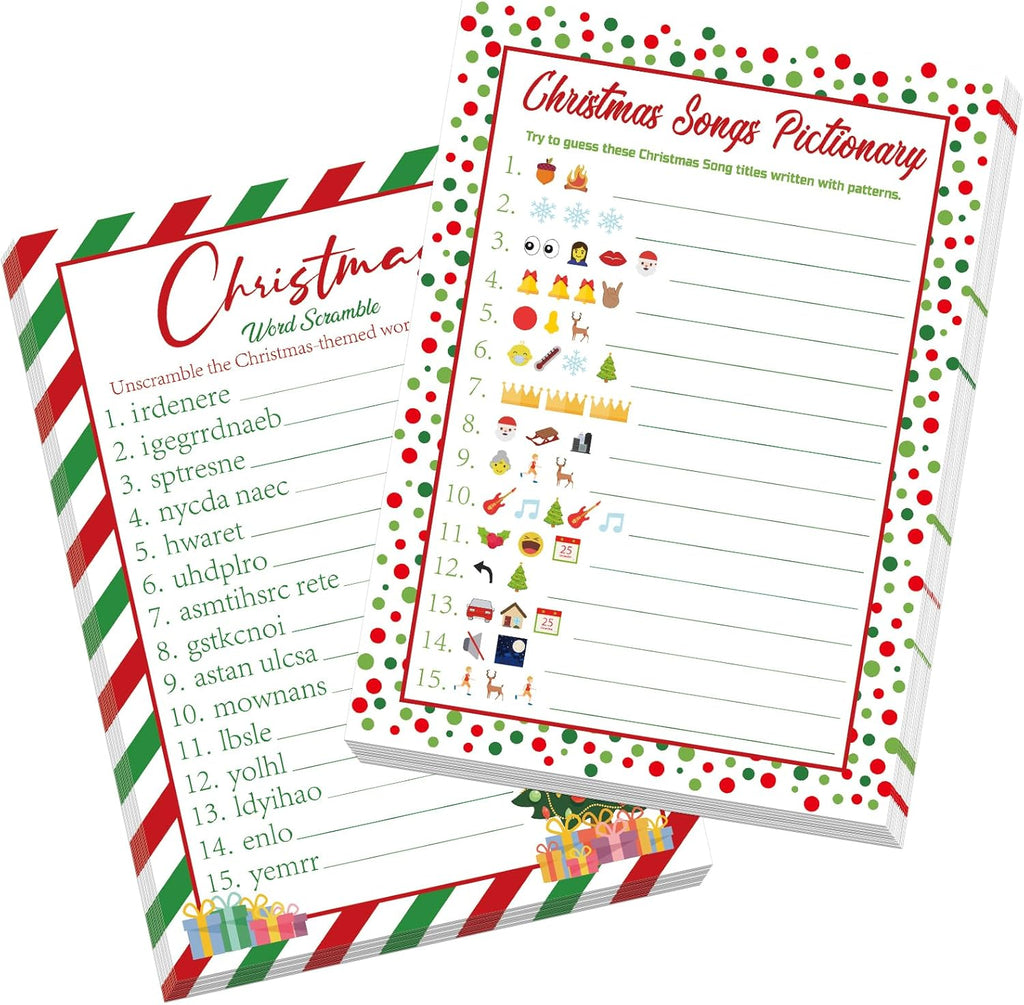 COCHIE 30 Players Christmas Party Games for Adults Family Office Large Groups, Xmas Parties Songs Pictionary Game, Riddle Game, Word Scramble Games with Answer Key (Christmas Tree)