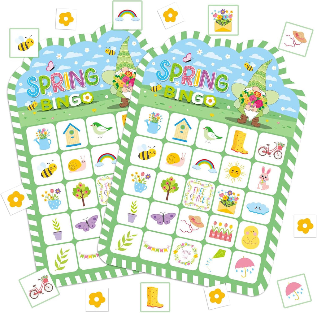 YQUQWN Spring Bingo Game 24 Players, Spring Party Bingo Cards Set, Spring Party Games for Adults, Birthday Holiday Spring Activities