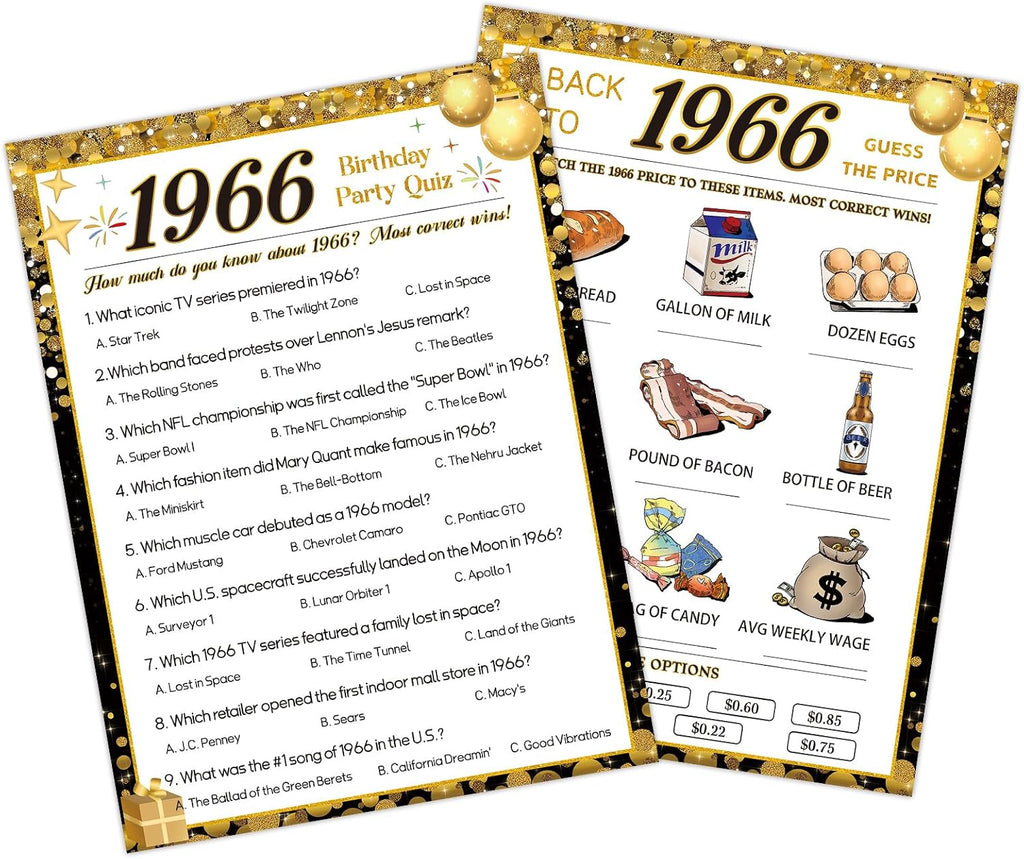 30Pcs 60th Birthday Game Cards, 1966 Quiz & Guess the Price Game