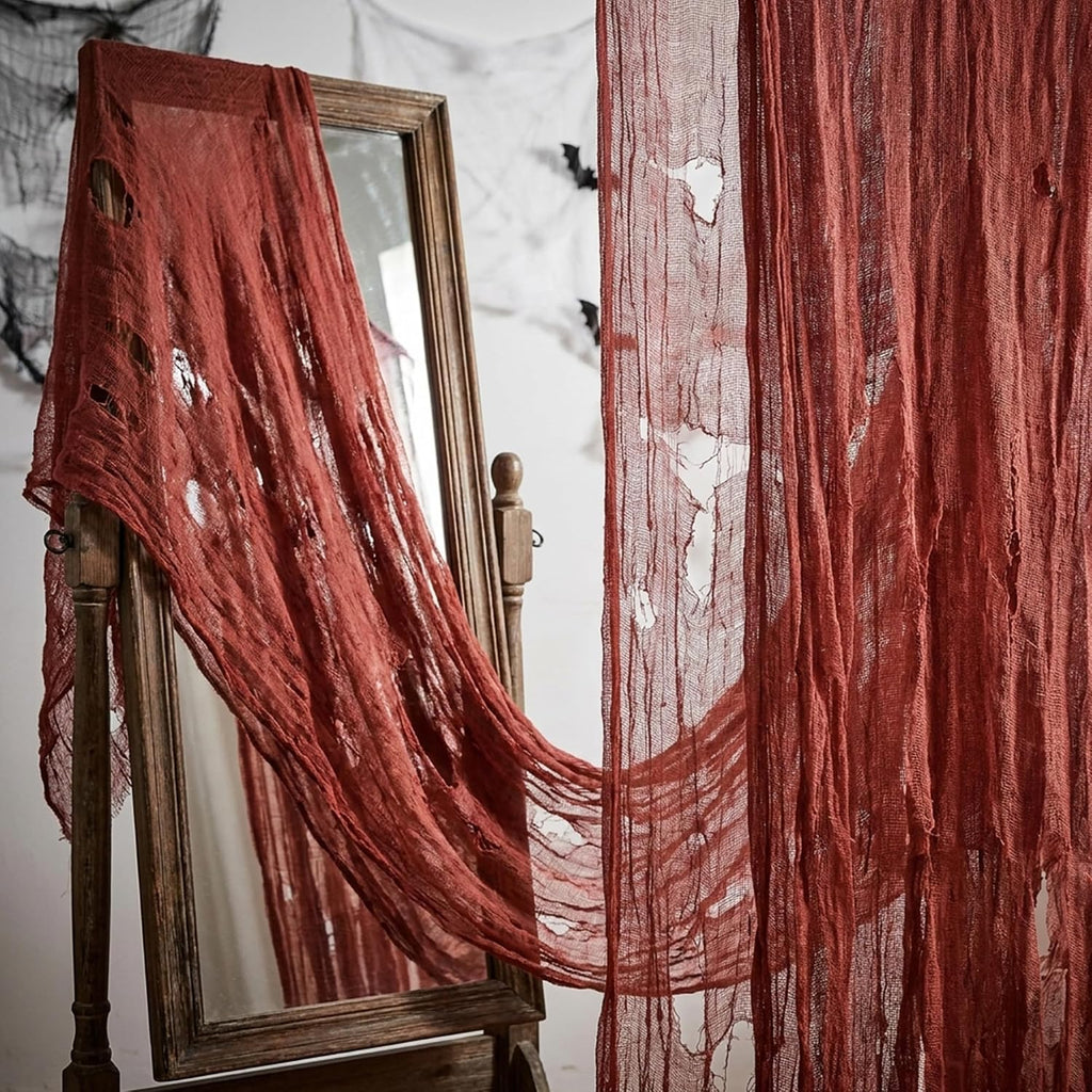 197"x71" Wine Red Creepy Cloth, Fine Mesh Halloween Cheesecloth Backdrop
