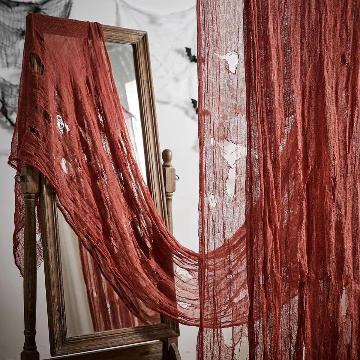 197"x71" Wine Red Creepy Cloth, Fine Mesh Halloween Cheesecloth Backdrop
