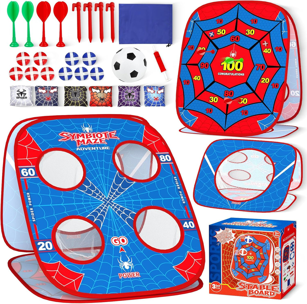 Spider Bean Bag Toss Game, Cornhole Board Outdoor Toys for Kids Age 3-12