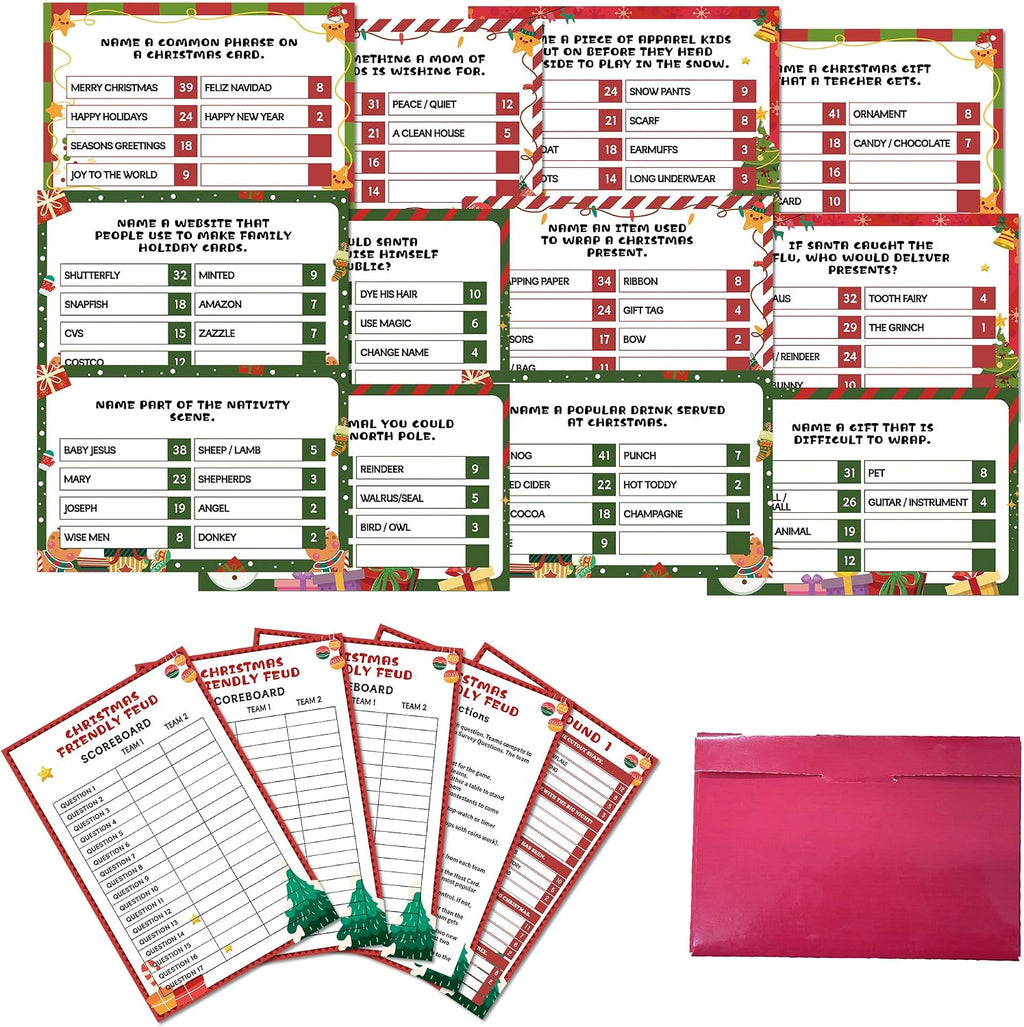 Christmas Friendly Feud Game, Snowman Themed Party Game for Family, Winter Party Supplies and Activities Decorations, Holiday Trivia Games for Large Groups, 1 Pack(02)