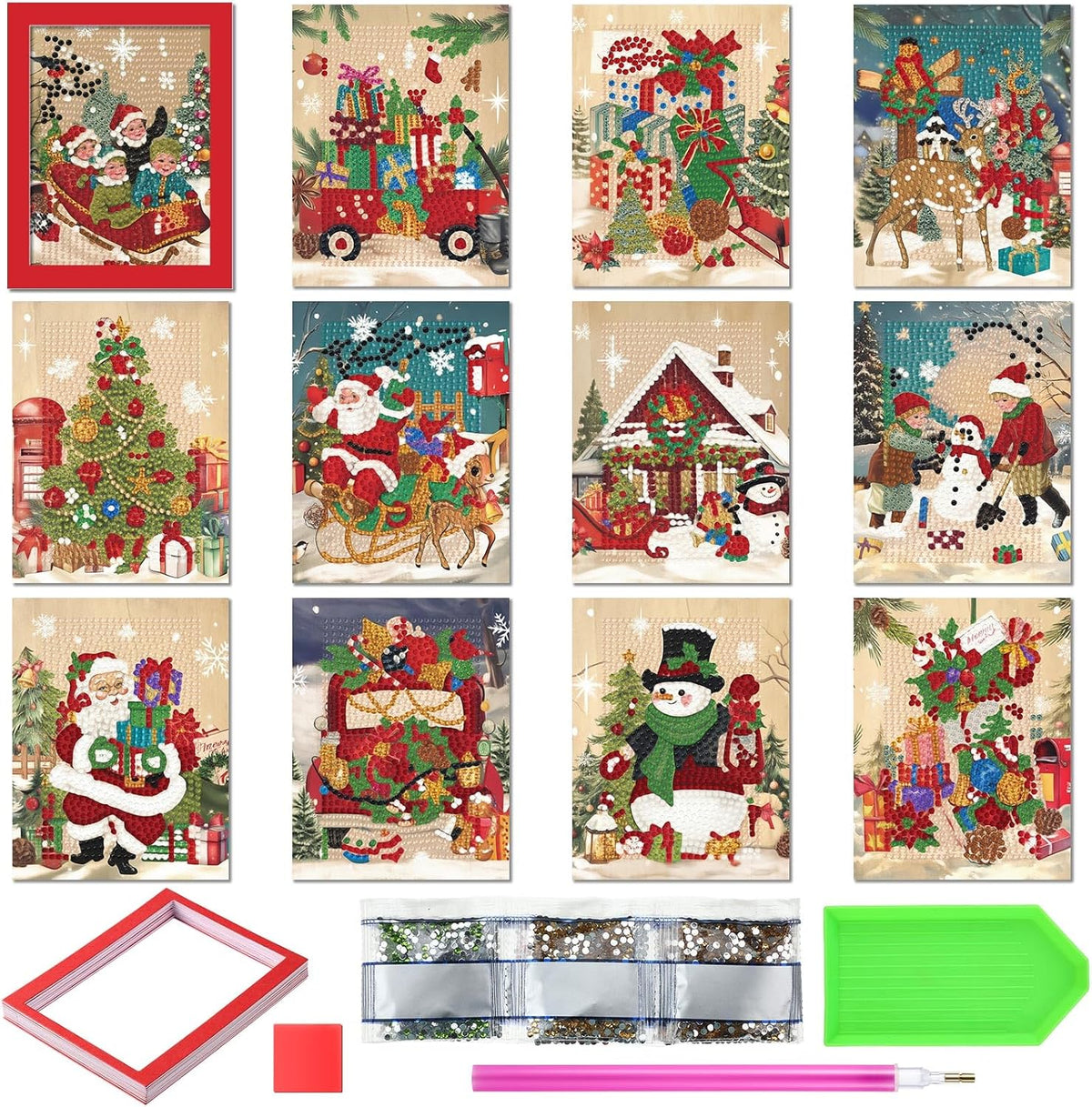 Saillong 24 Pcs Christmas Mini Diamond Painting Kits with Frames Set