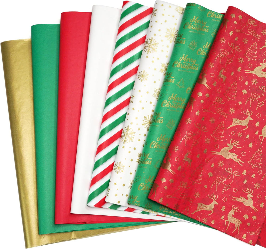 Bobobag 20 x20 Christmas Tissue Paper 80 sheets for Gift Bags - Gold Tissue Paper for Xmas Presents & Winter Celebrations