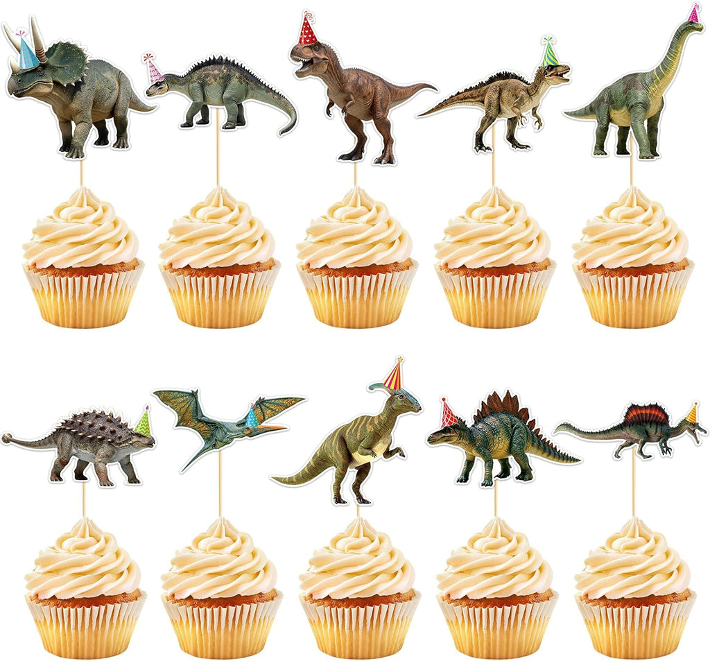 Hooqict 40Pcs Dinosaur Cupcake Toppers Dinosaur Birthday Cake Decorations Cupcake Toppers for Kids Boys Girls Dino Themed Baby Shower Birthday Party Decorations Supplies