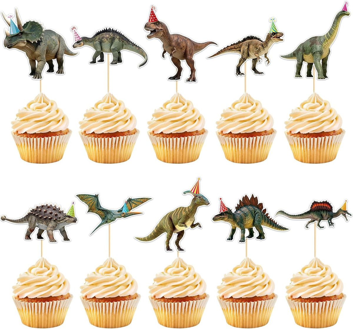 Hooqict 40Pcs Dinosaur Cupcake Toppers Dinosaur Birthday Cake Decorations Cupcake Toppers for Kids Boys Girls Dino Themed Baby Shower Birthday Party Decorations Supplies