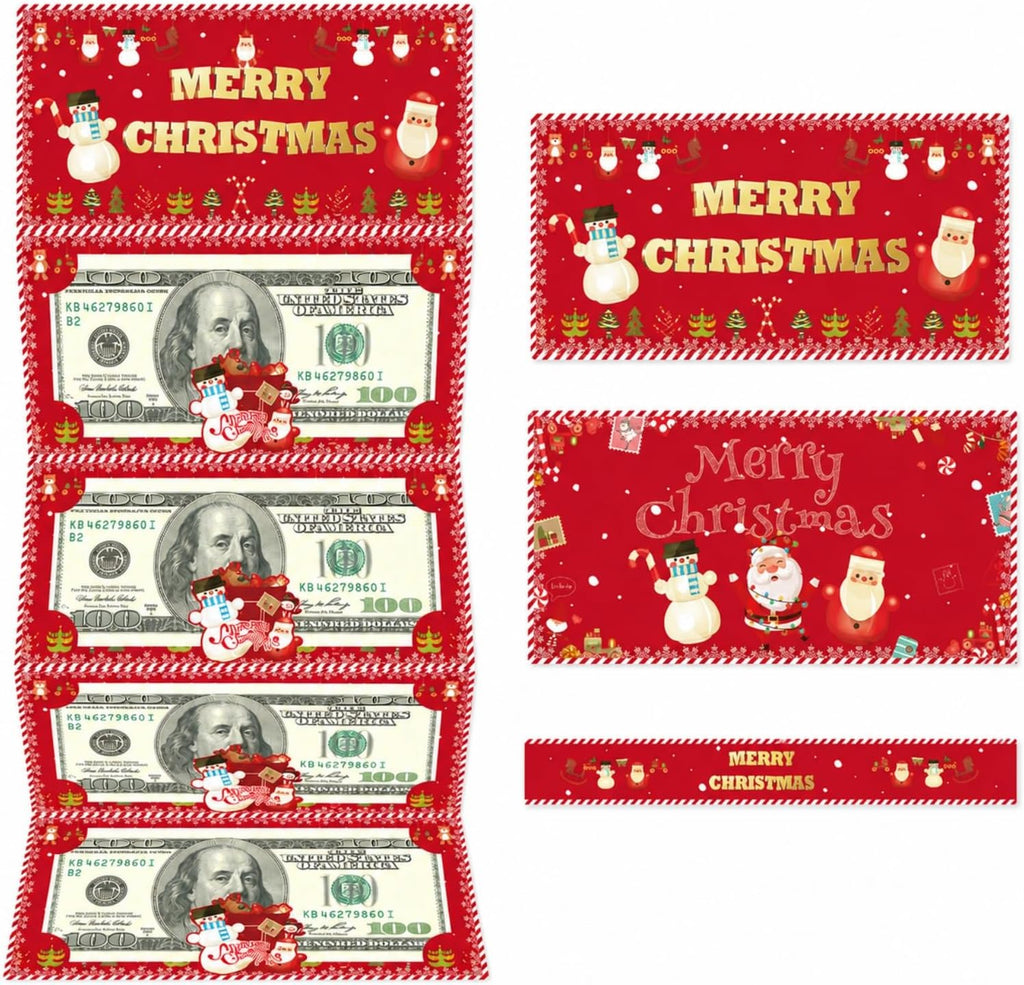 SRPHUAV Christmas Money Holder with 6 Slots, Cash Card Envelope, Foldable, Paper, Red, for Kids Adults Family Friends