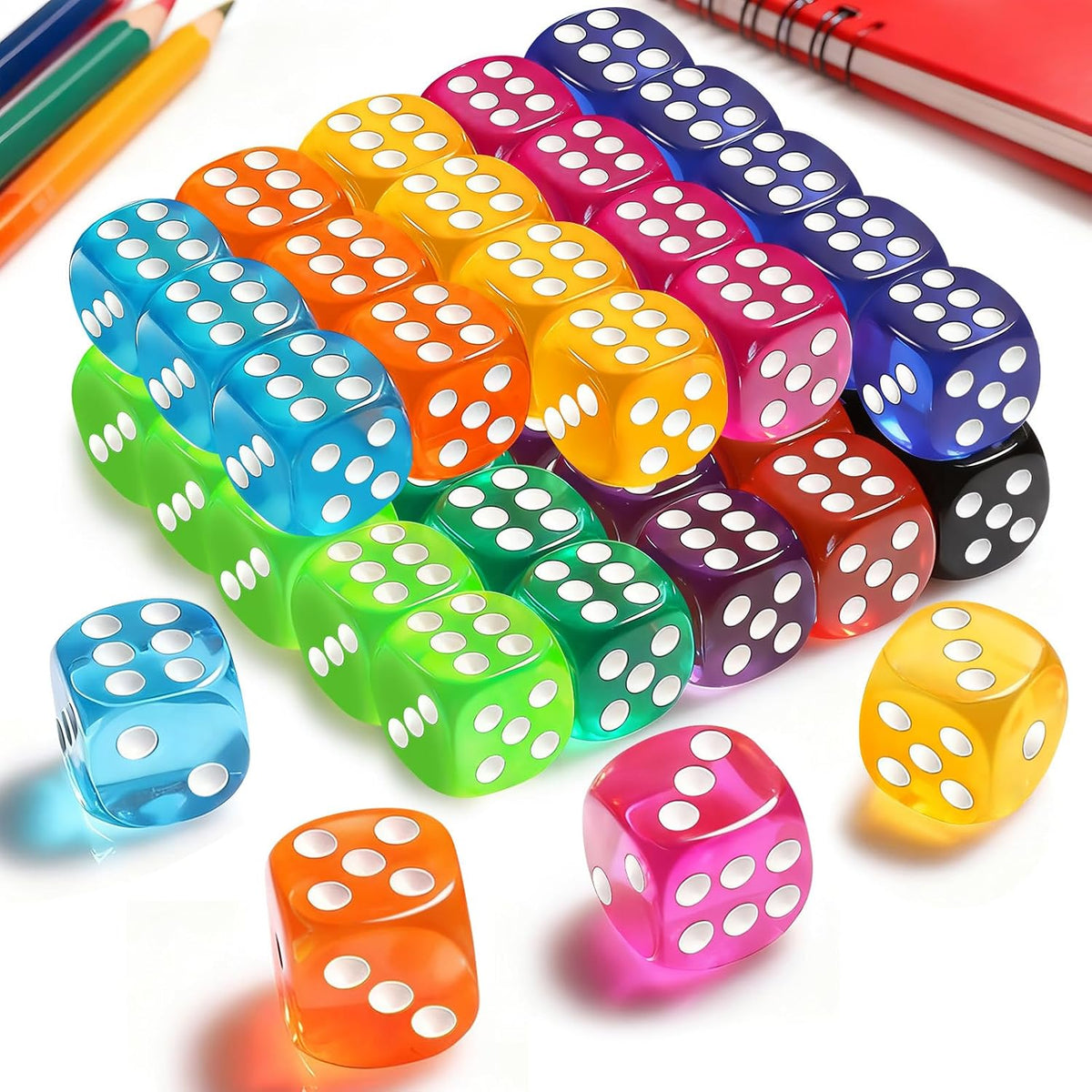 Winzwon 50 Pieces 14mm Dice Set, Colored Six-Sided Dice for Board Games
