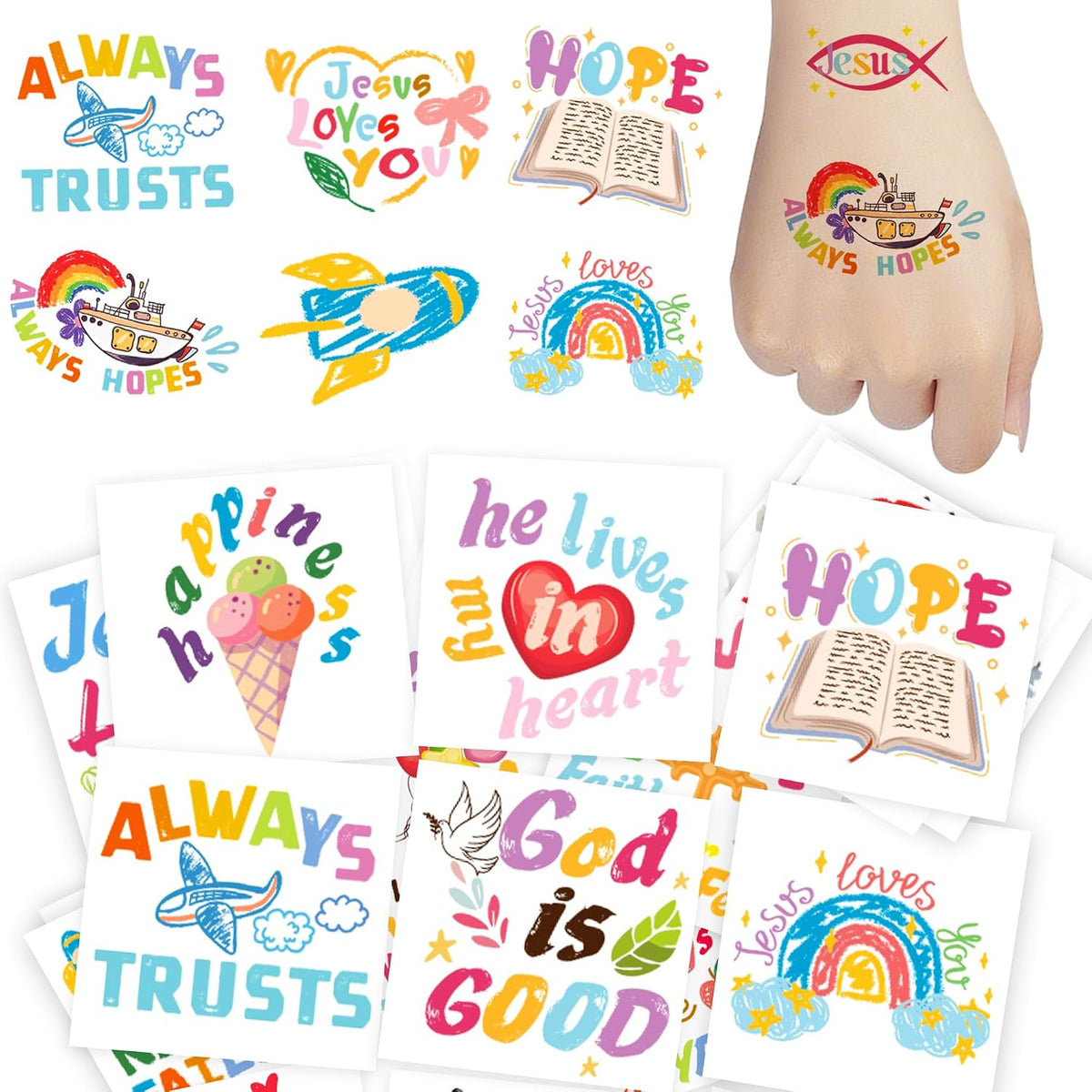 Christian Easter Temporary Tattoos for Kids, Bible Verse Tattoos Temporary