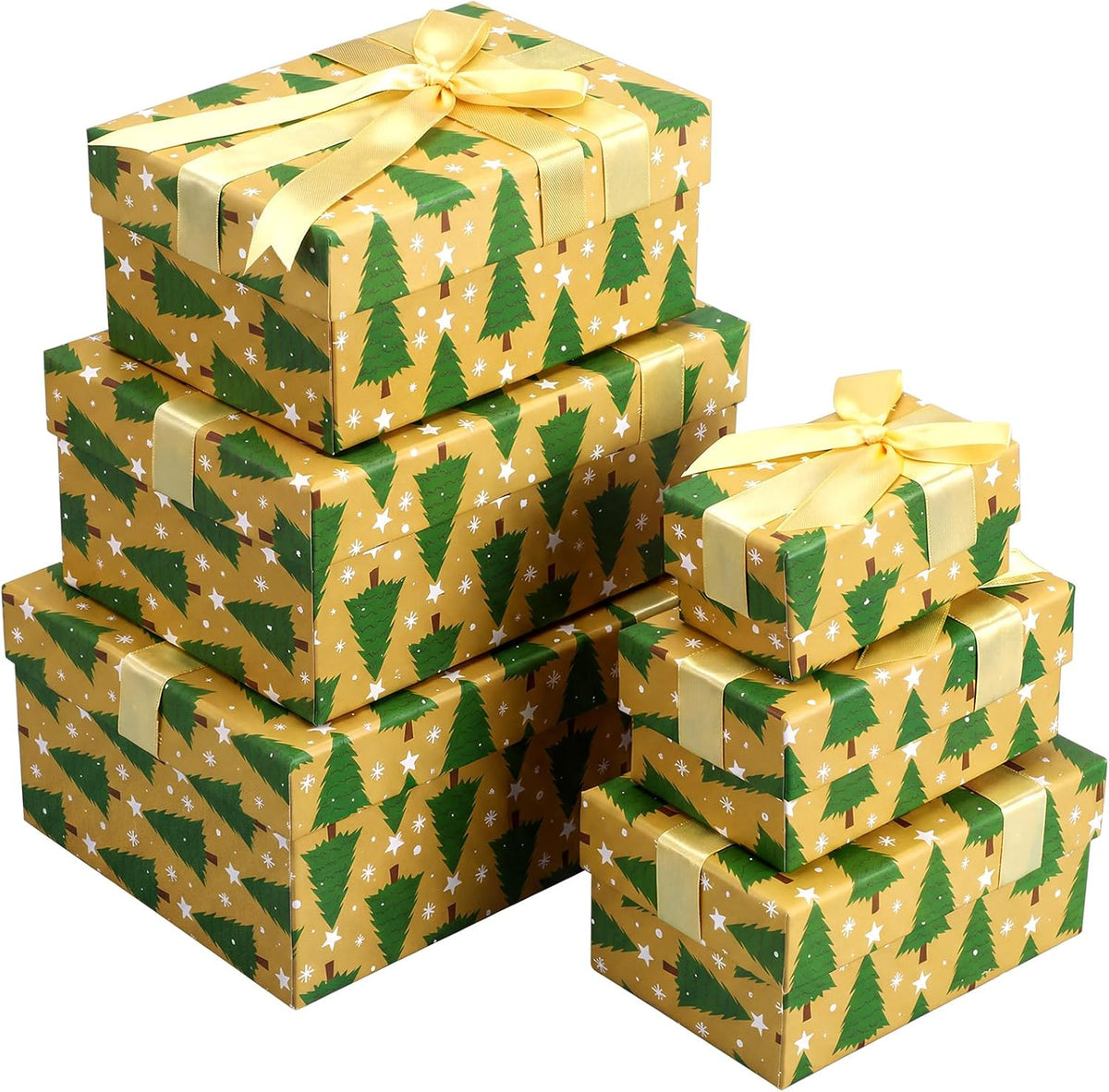 Cholemy 6 Pcs Christmas Nesting Gift Box, Green Pine Tree, Gold