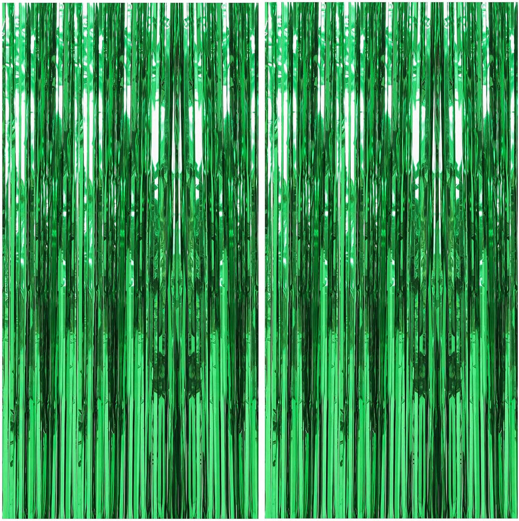 2 Pack Foil Curtain Backdrop Green Metallic Tinsel Foil Fringe Curtains Photo Booth Props for Birthday Wedding Engagement Baby Shower Bachelorette Christmas Holiday Celebration Party Decorations