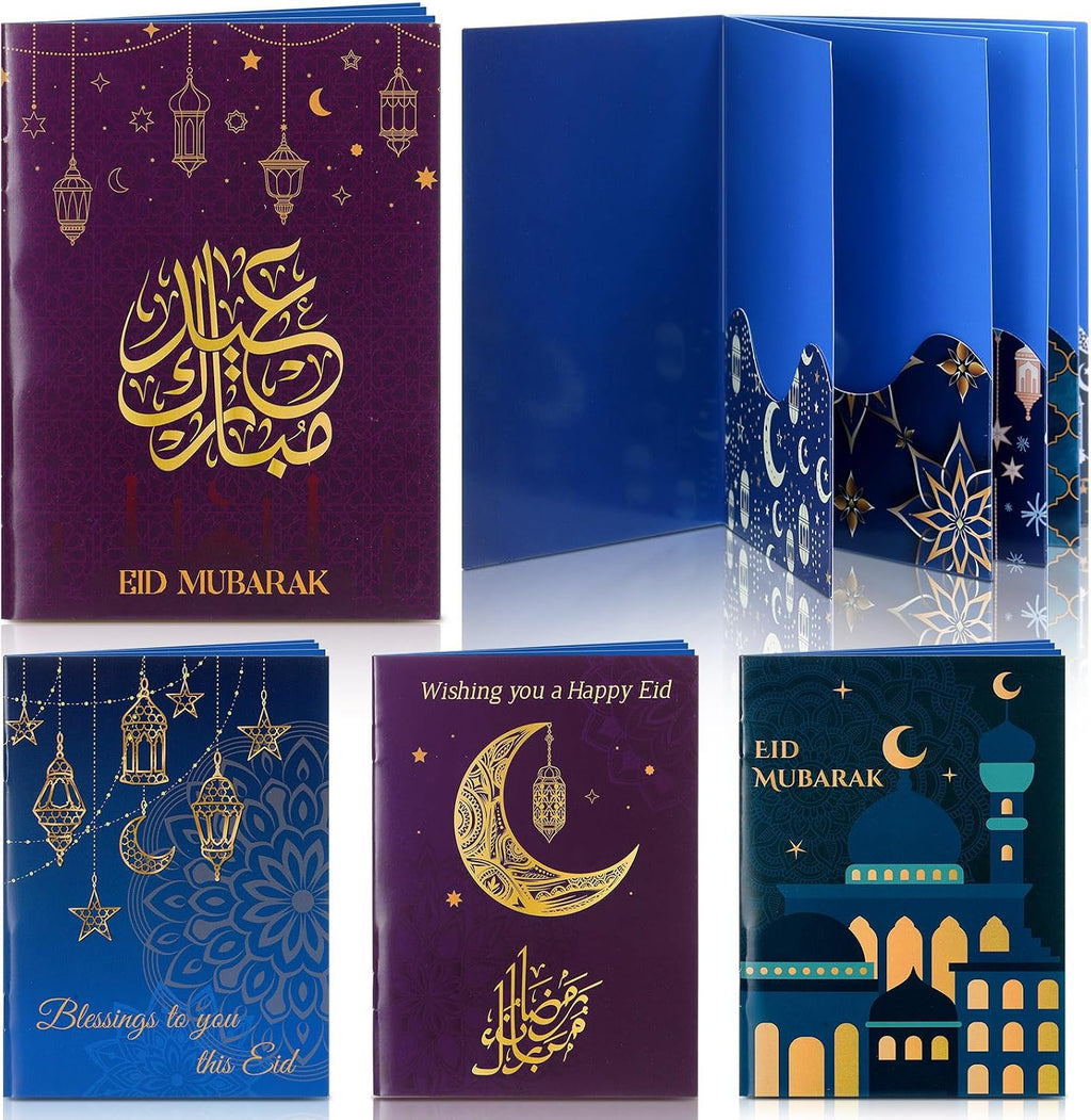 AmazingSpark 4 Set Ramadan Gift Card Booklet for Cash Mubarak Cardboard Money Holder Book Ramadan Gift Decorations Islamic Muslim Money Card Sleeve Party Favor for Eid Al-Fitr or Eid Al-Adha