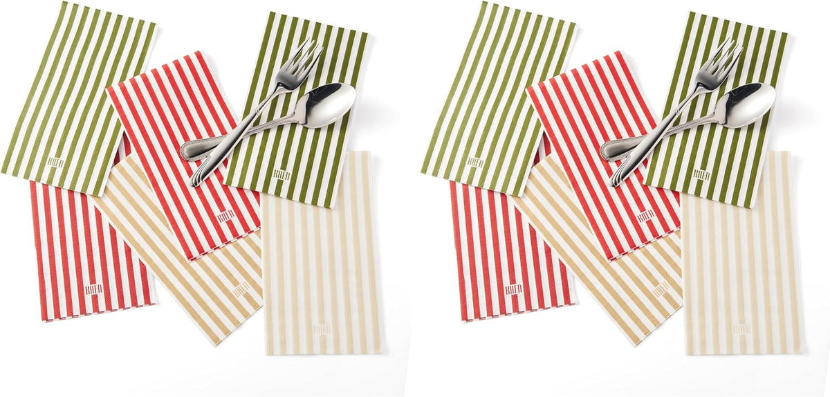 Khen 100 Count Luxury Disposable Napkins Multicolor Edition – Luxury Striped Guest Towels Linen Feel Paper Table Napkins Elegant Soft & Absorbent Towels for Parties Dinner & Events (Pack of 2)