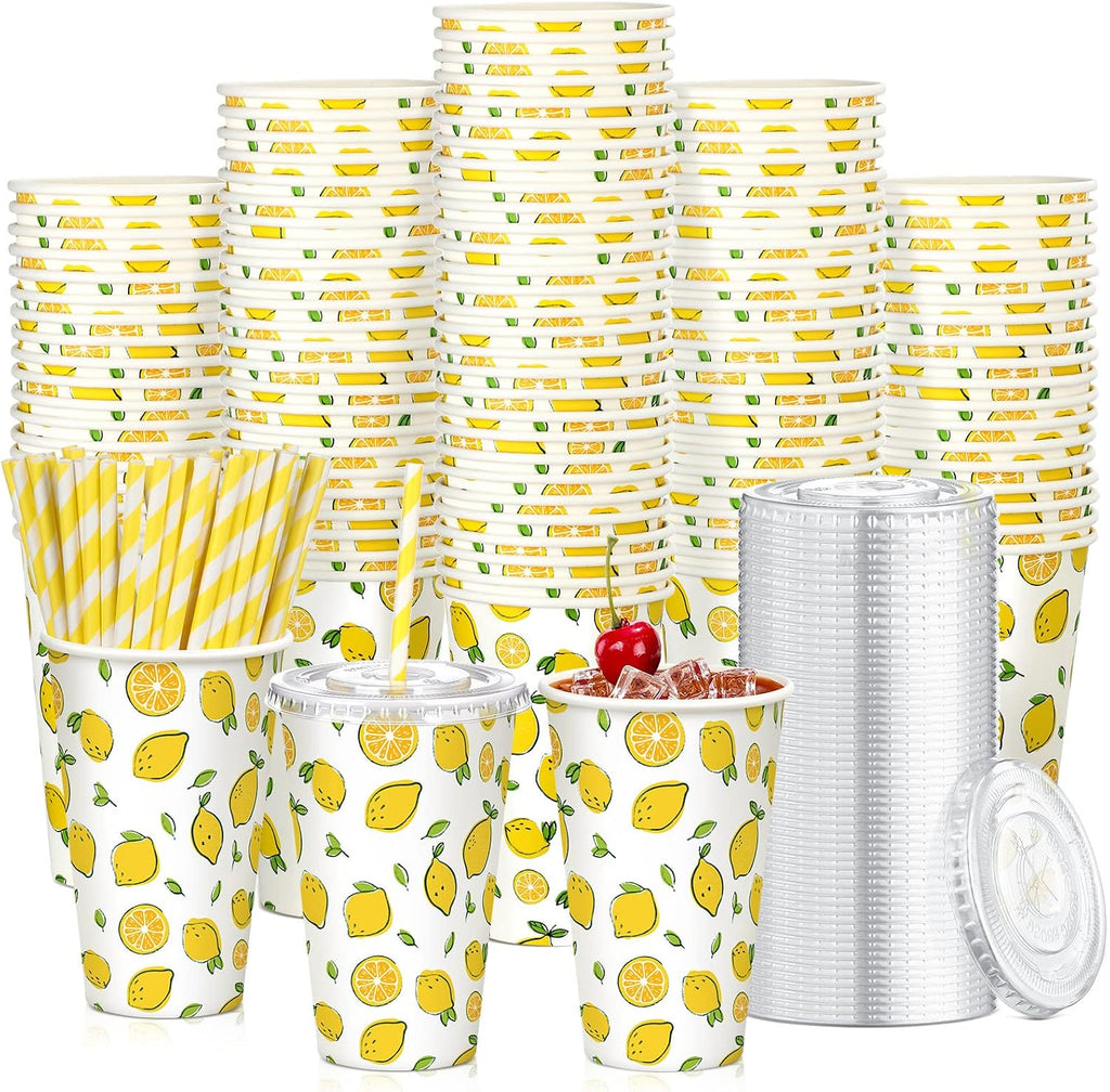 7.75" Yellow White Striped Paper Drinking Straws, Lemonade Straws 100 ct
