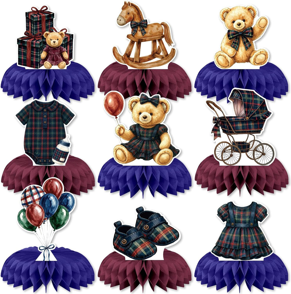 Teddy Bear Baby Shower Table Decorations, Tartan Plaid Centerpieces