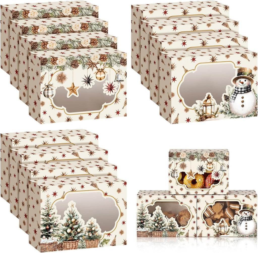 Eaasty 24 Pcs Christmas Cookie Boxes with Window Bulk, Neutral