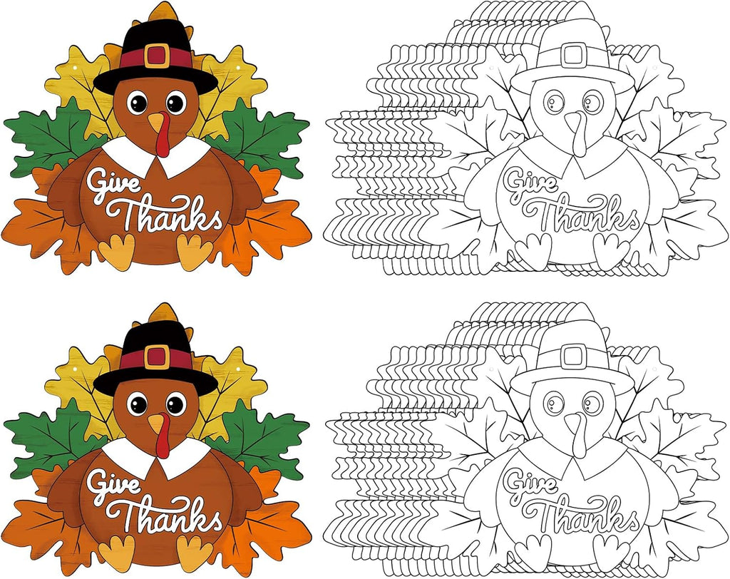 Sereliy 24 Pcs Thanksgiving Wreath Crafts Color Your Own Turkey Crafts