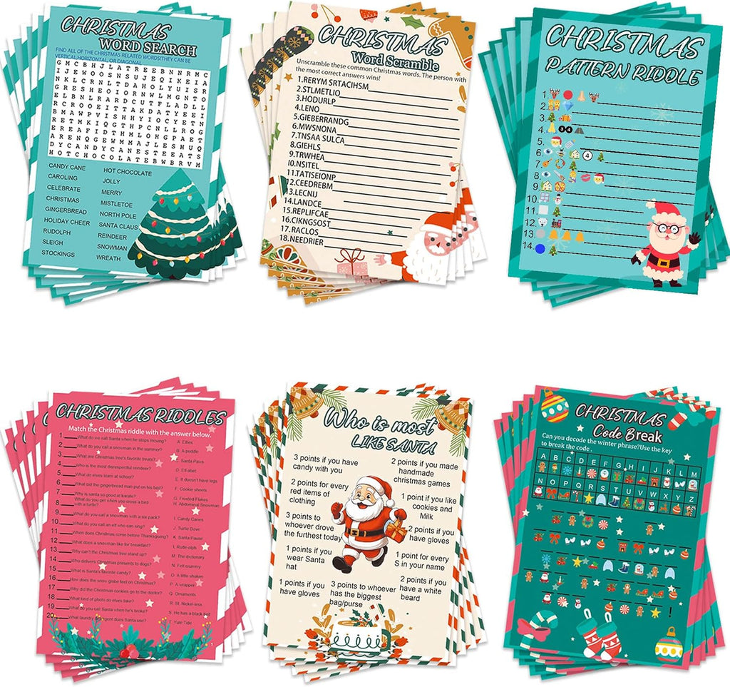 154Pcs Christmas Party Games Set, Picture Guessing, Word Search & Scramble