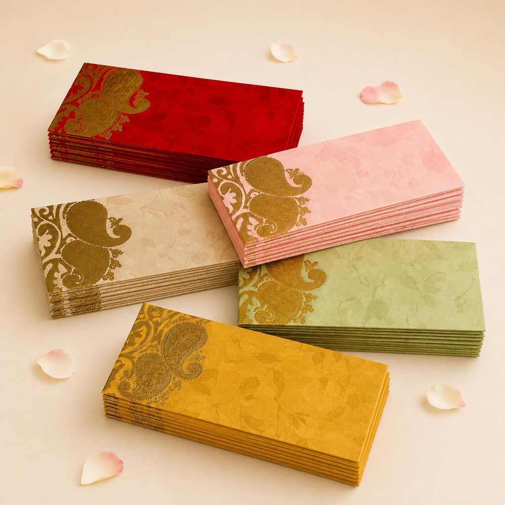LoveNspire Money Envelopes (7.5 x 3.5 Inch) Decorative Dual Paisley Pattern Shagun Lifafa for Indian Wedding, Birthday | Cash Gift Holder & Home Savings Organizer Pack of 50