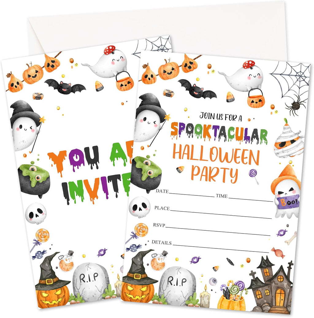 Halloween Party Invitations, Pumpkin Ghost Invites Cards With Envelopes, Fall Holiday Celebration Favors Supplies, 25pcs Invitation Card for Halloween Wedding Birthday Baby Shower -08