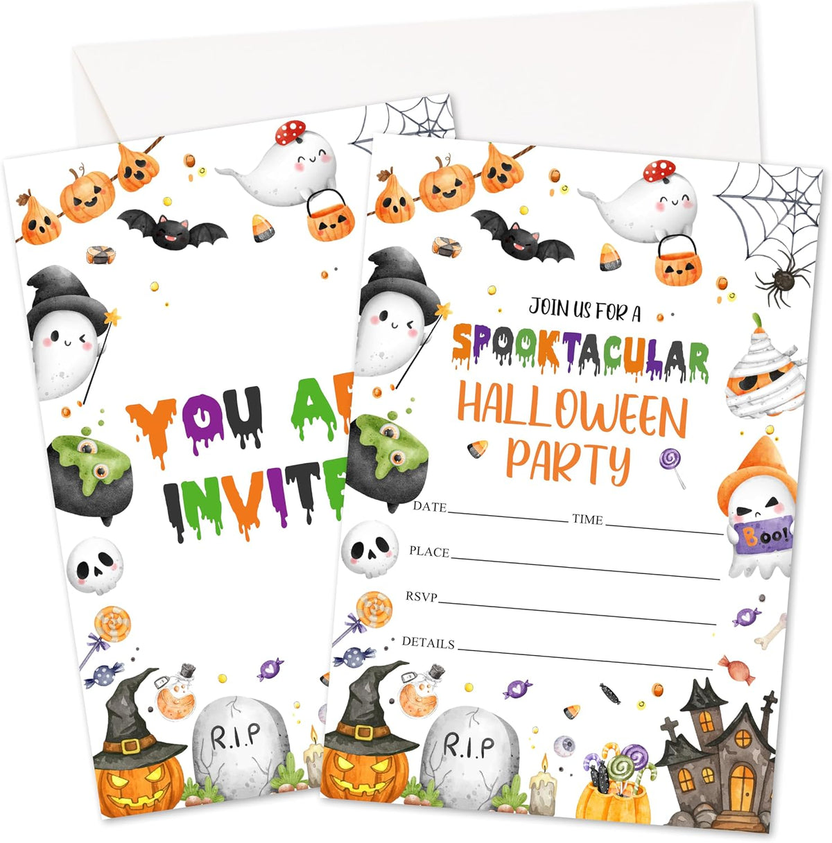 Halloween Party Invitations, Pumpkin Ghost Invites Cards With Envelopes, Fall Holiday Celebration Favors Supplies, 25pcs Invitation Card for Halloween Wedding Birthday Baby Shower -08