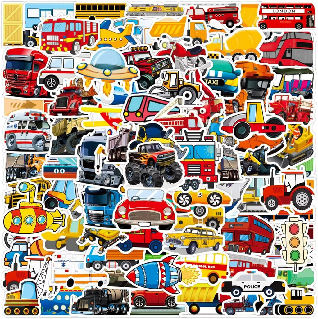 DothRayan Car Stickers for Water Bottles, 100 Pcs Transportation Vehicle Truck Stickers for Kids Boys, Vinyl Waterproof Truck Sticker for Teaching Aids for School and Home, Rewards and Gifts