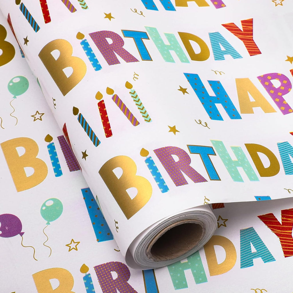 woric Birthday Wrapping Paper Roll with Gridlines 17 Inch x 33 Feet