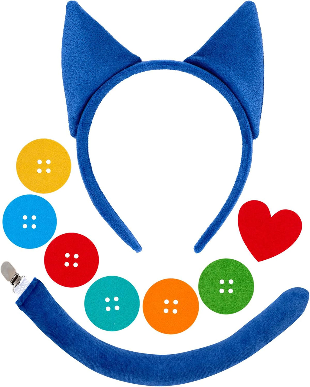 Eybila 9PCS Cat Costume Blue Cat Ears Headband Tail Button Heart Sticker