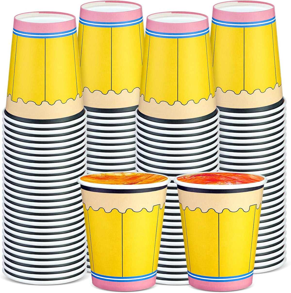 Funtery 100 Pieces Christmas Paper Cups Xmas Disposable Coffee Cups Christmas 9 Ounce Drinking Tea Paper for Daily Use Holiday(Pencil)